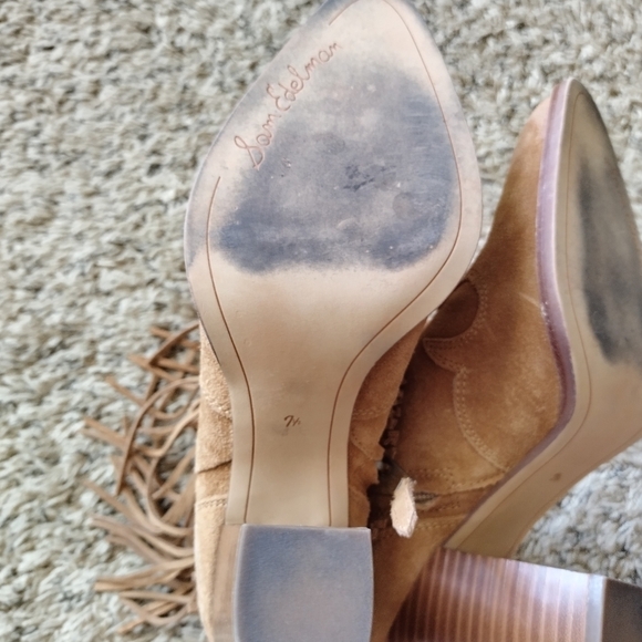 SAM EDELMAN Brown Western Design Fringed Padded Benjie Pointed Toe booties sz7,5 - Picture 6 of 9